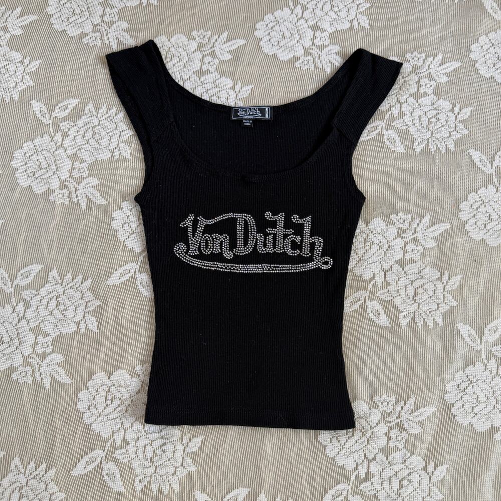 Y2K Von Dutch Rhinestone Logo Tank Top XS